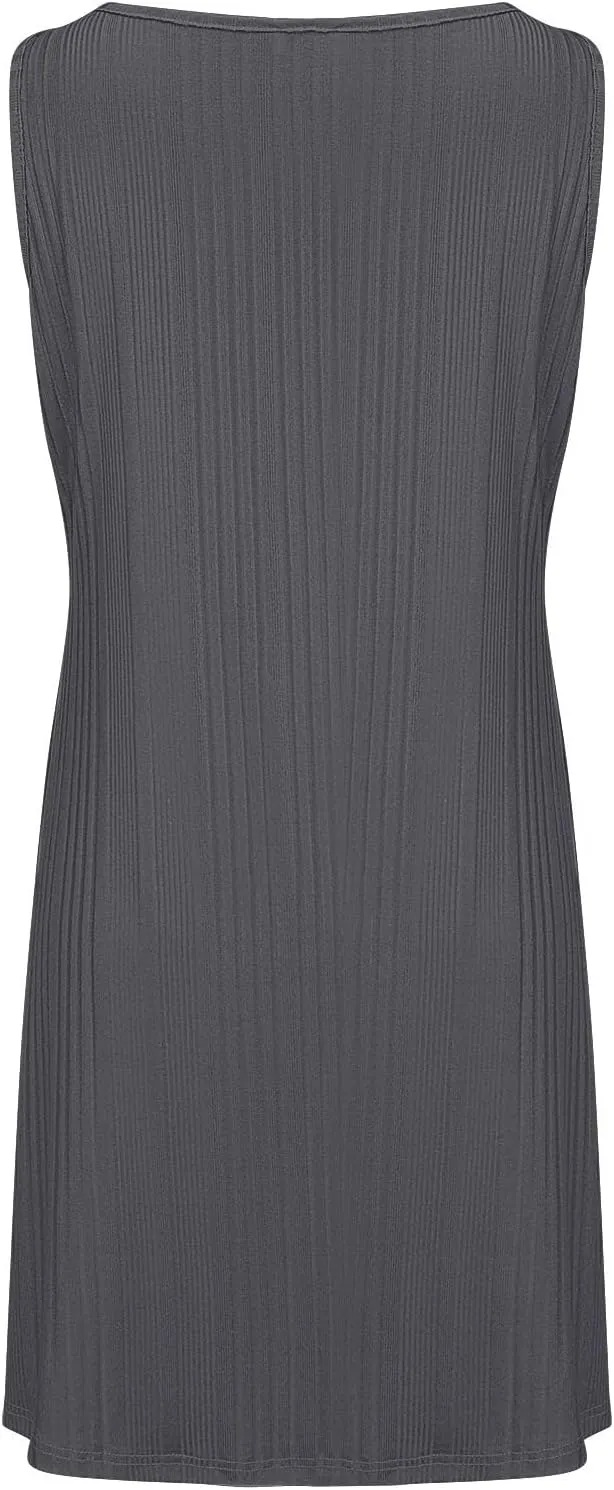 Womens Summer Sleeveless Mini Dress Crewneck Casual A Line Pleated Cover Ups Swing Tank Dresses