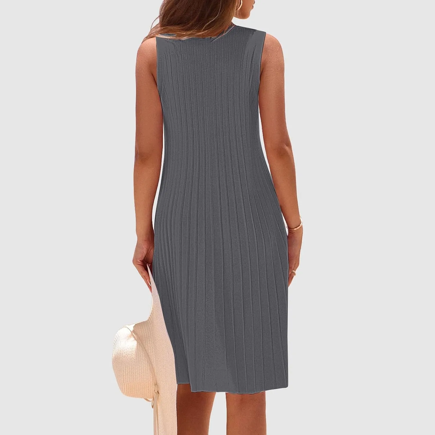 Womens Summer Sleeveless Mini Dress Crewneck Casual A Line Pleated Cover Ups Swing Tank Dresses