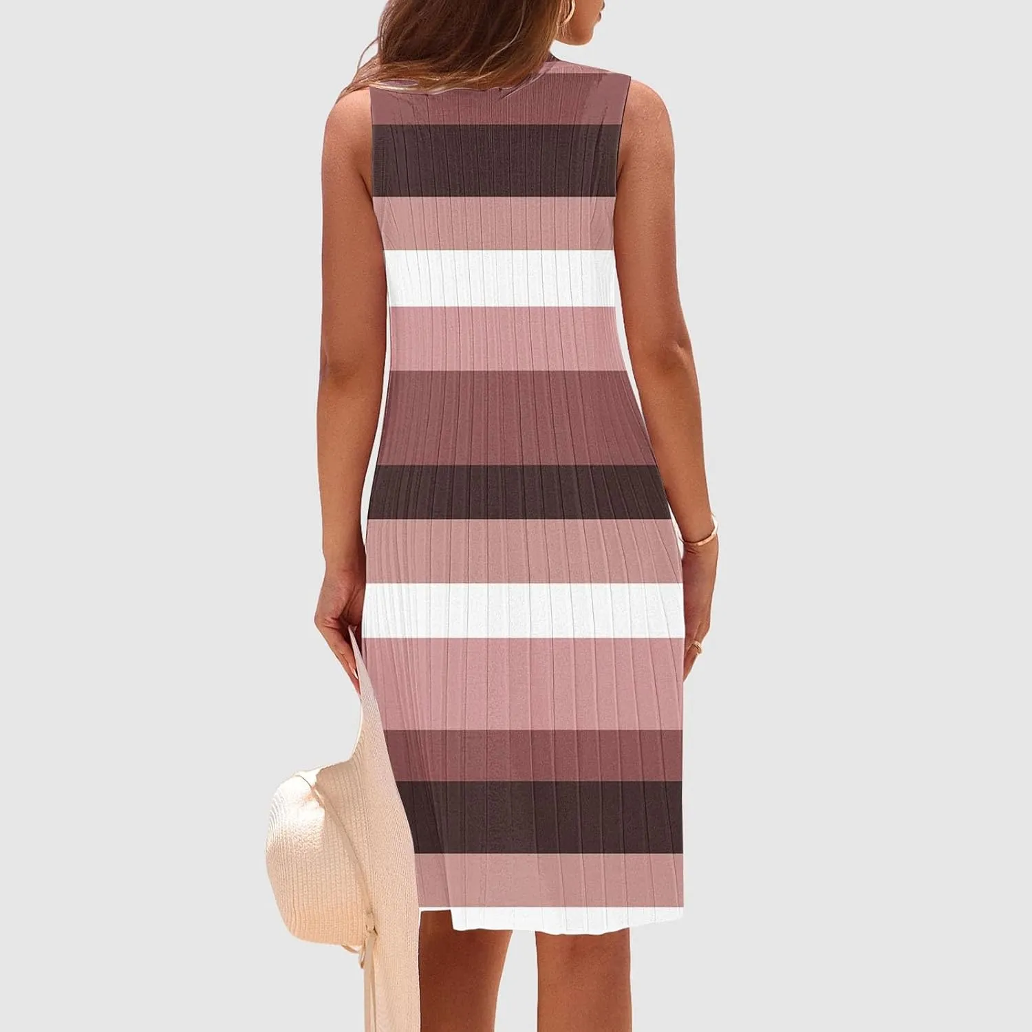 Women's Summer Tank Mini Dress Sleeveless A-Line Dresses Casual Stripe Floral T-Shirt Dress Flowy Beach Sundress