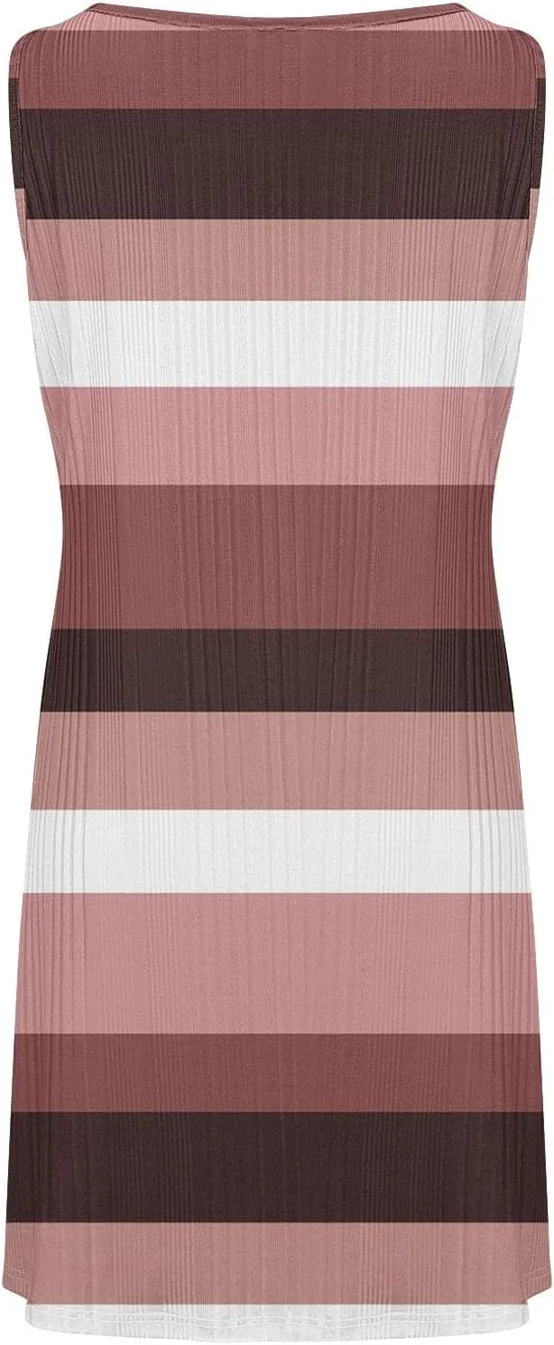 Women's Summer Tank Mini Dress Sleeveless A-Line Dresses Casual Stripe Floral T-Shirt Dress Flowy Beach Sundress