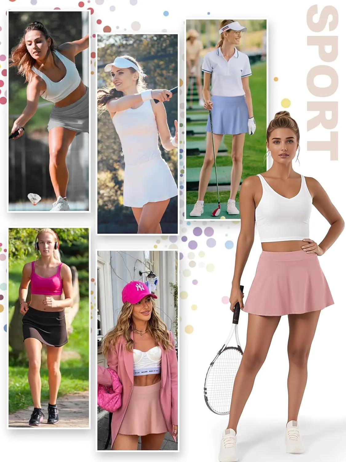 Womens Tennis Skirt High Waisted Athletic Skort Pleated Tennis Skirt with Shorts Pocket Golf Running Pickleball