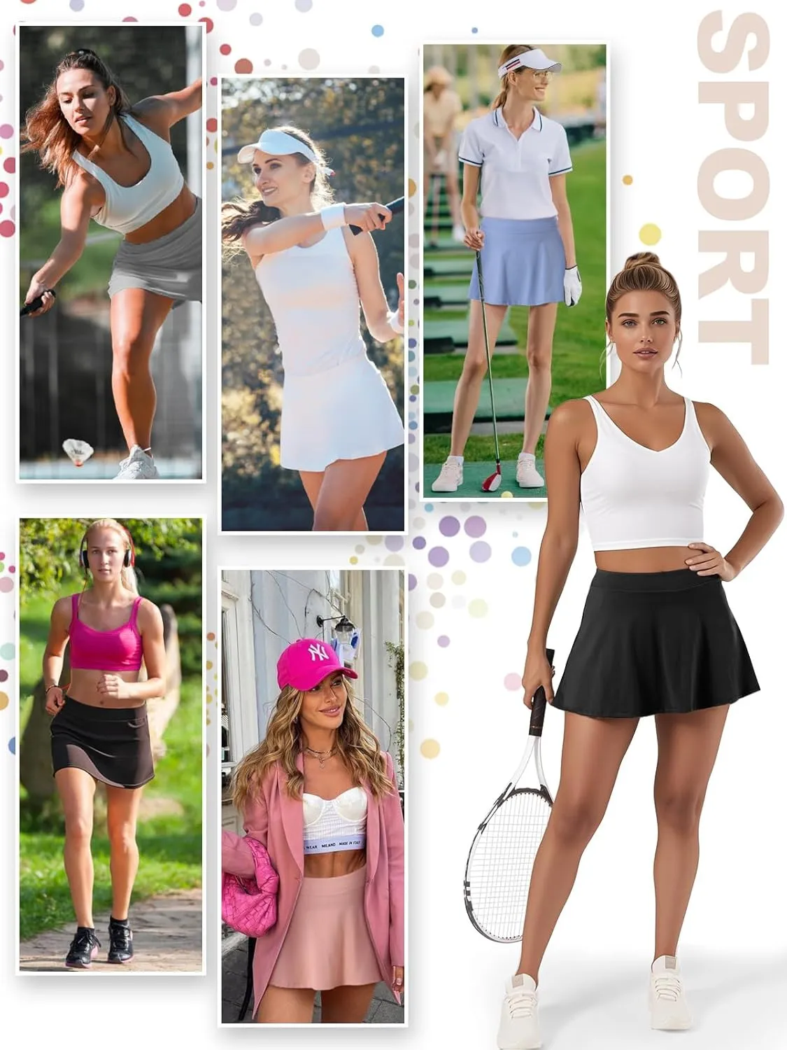 Womens Tennis Skirt High Waisted Athletic Skort Pleated Tennis Skirt with Shorts Pocket Golf Running Pickleball