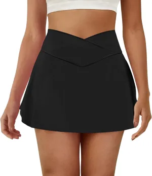 Womens Tennis Skirt with Pockets Shorts Crossover Golf Skorts Side Split Athletic Skirts Mini Skort Workout