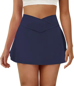 Womens Tennis Skirt with Pockets Shorts Crossover Golf Skorts Side Split Athletic Skirts Mini Skort Workout