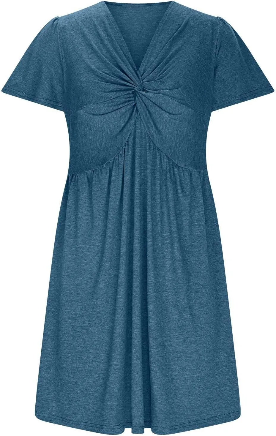 Womens Twist Front V Neck Summer Dress Sexy Elegant Puff Sleeve Casual Pleated Mini Dresses Swing A Line Sundresses