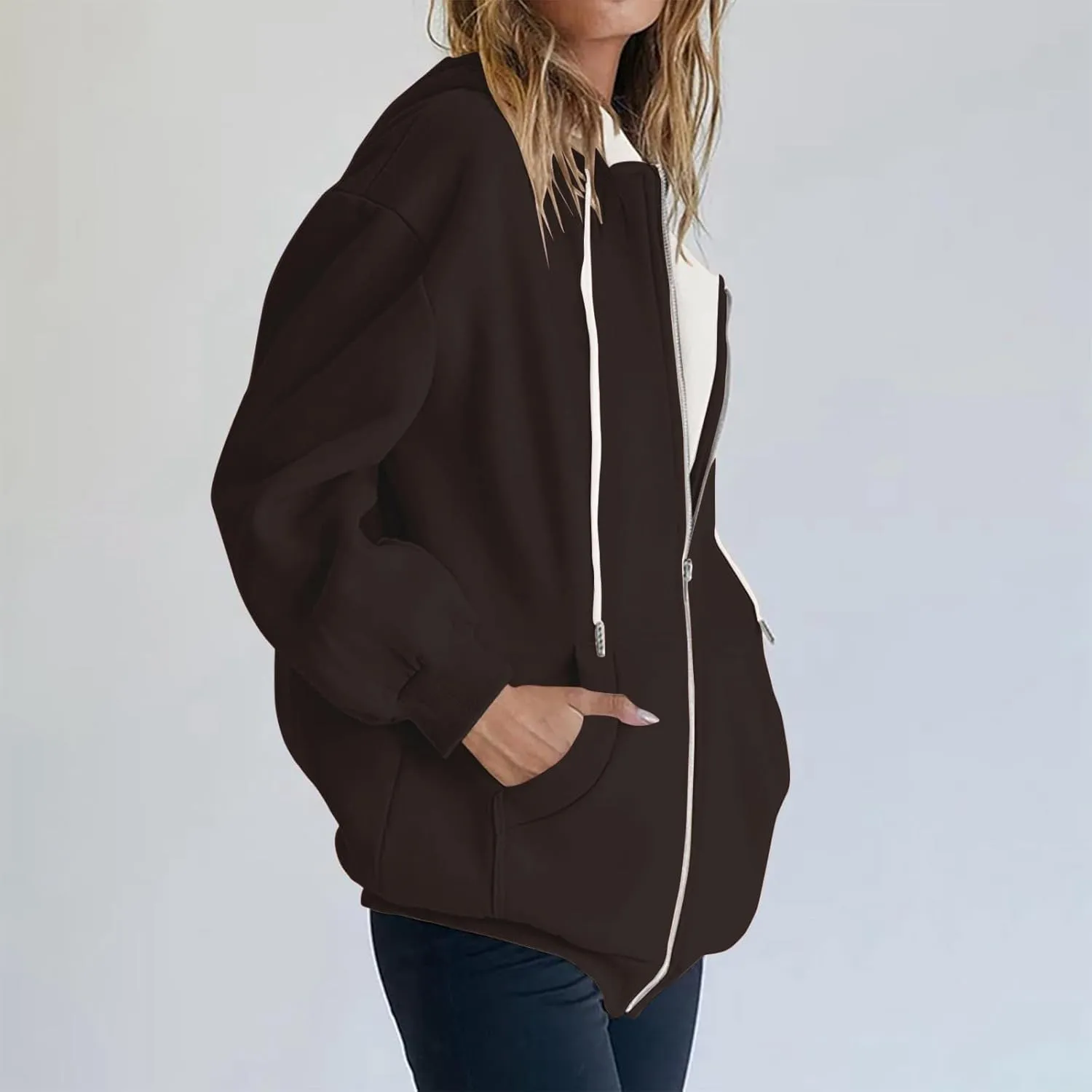 Womens Zip Up Hoodies Long Sleeve Fall Oversized Sweatshirts Jacket with Pockets 2025 Fashion Clothes Sweaters