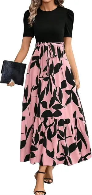 Work Dresses for Women 2025 Elegant Classy Summer Empire Waist Short Sleeve A Line Dress Wedding Guest Wrap Sundress
