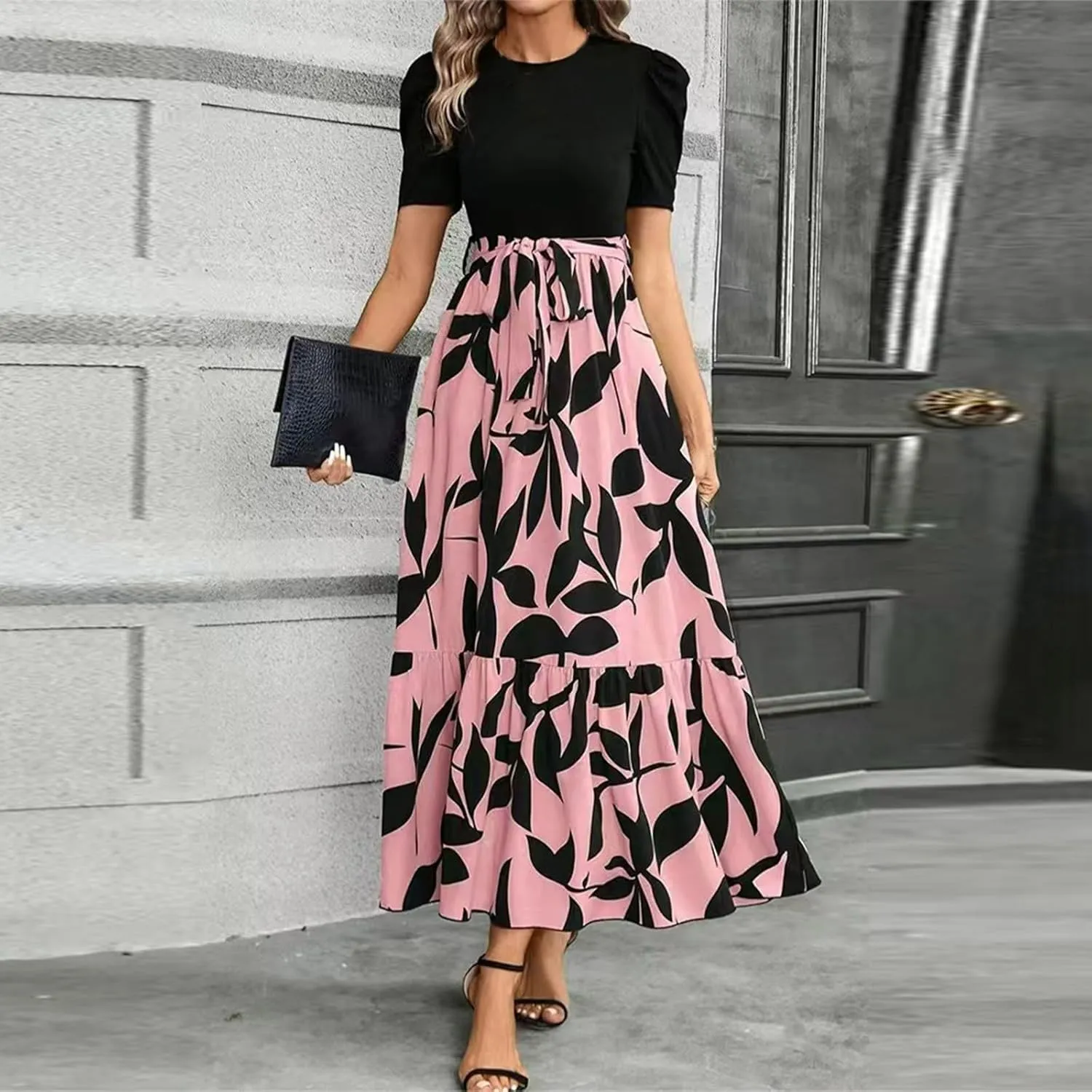 Work Dresses for Women 2025 Elegant Classy Summer Empire Waist Short Sleeve A Line Dress Wedding Guest Wrap Sundress