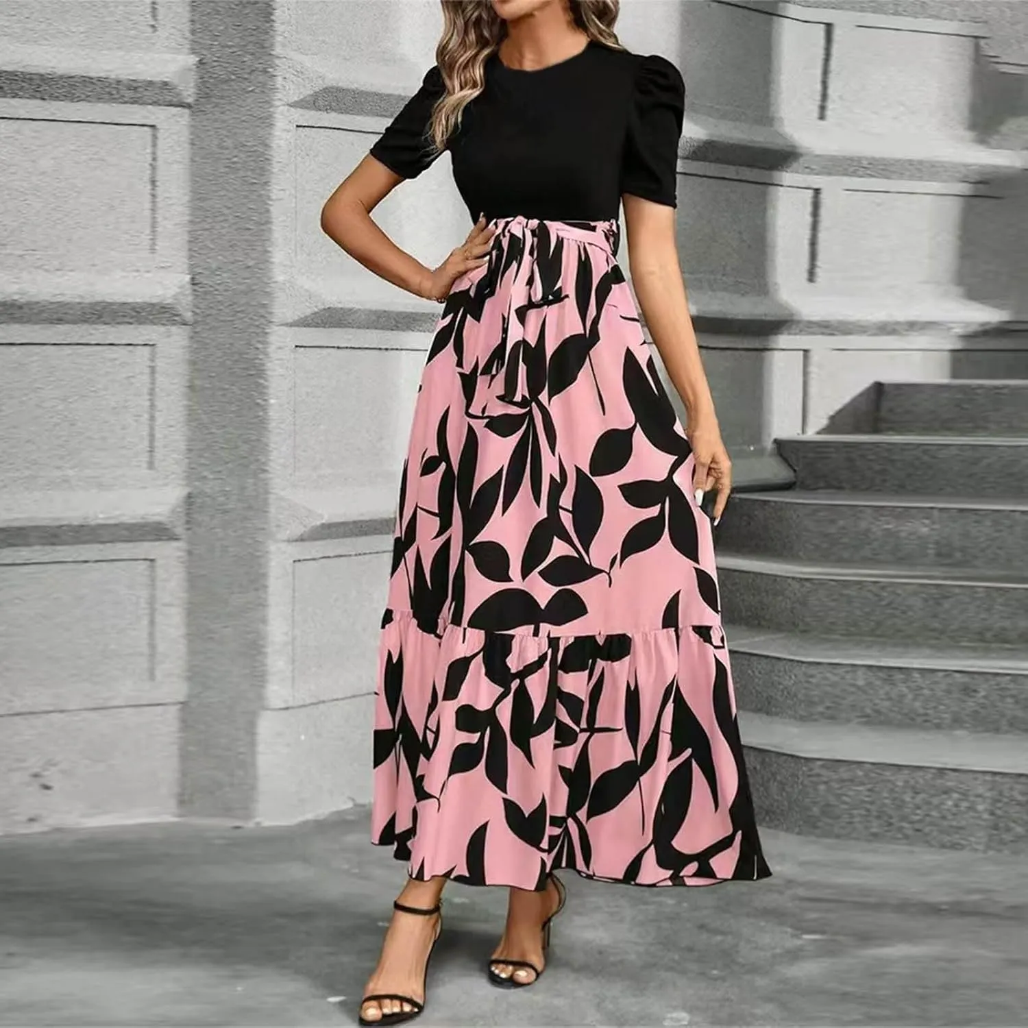 Work Dresses for Women 2025 Elegant Classy Summer Empire Waist Short Sleeve A Line Dress Wedding Guest Wrap Sundress