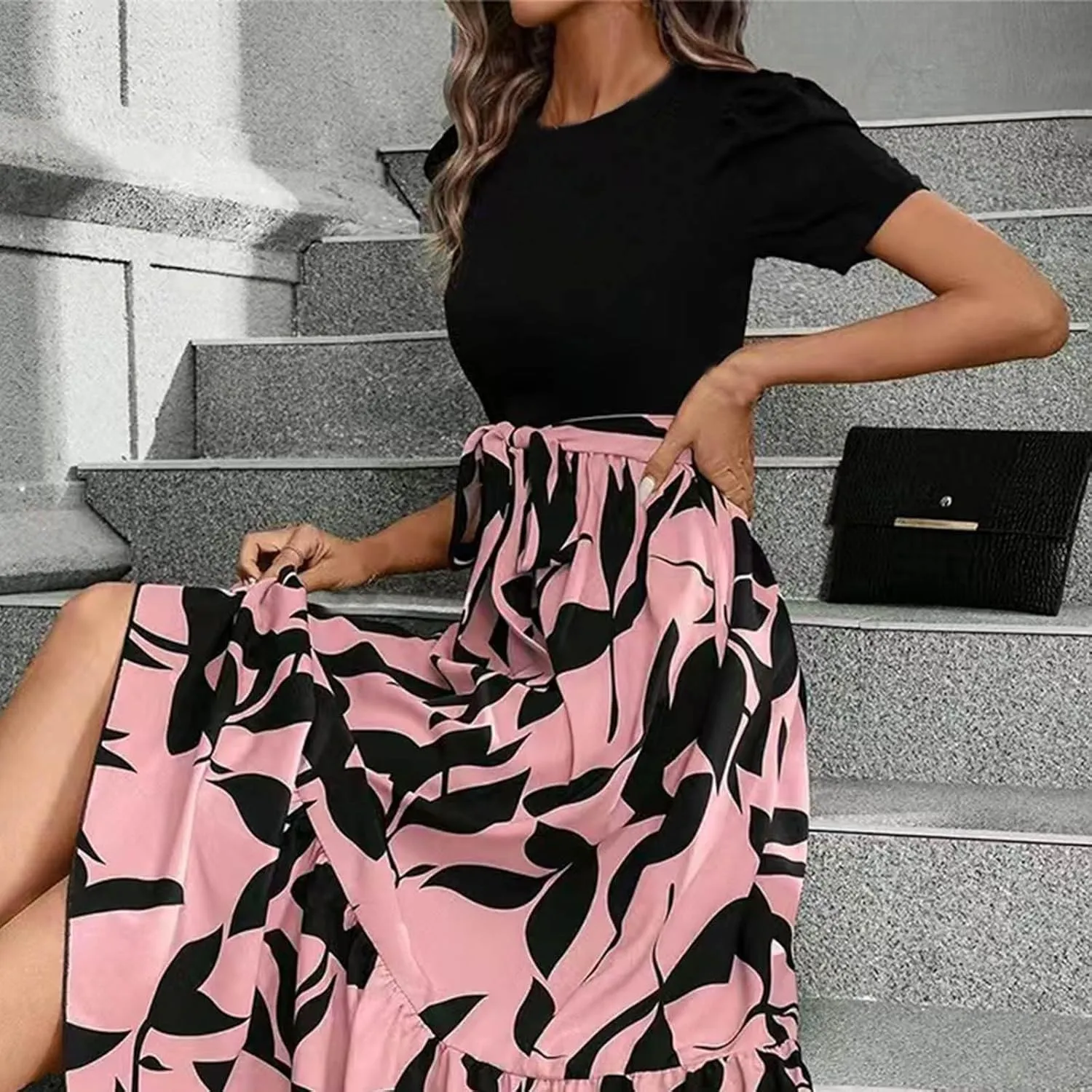 Work Dresses for Women 2025 Elegant Classy Summer Empire Waist Short Sleeve A Line Dress Wedding Guest Wrap Sundress