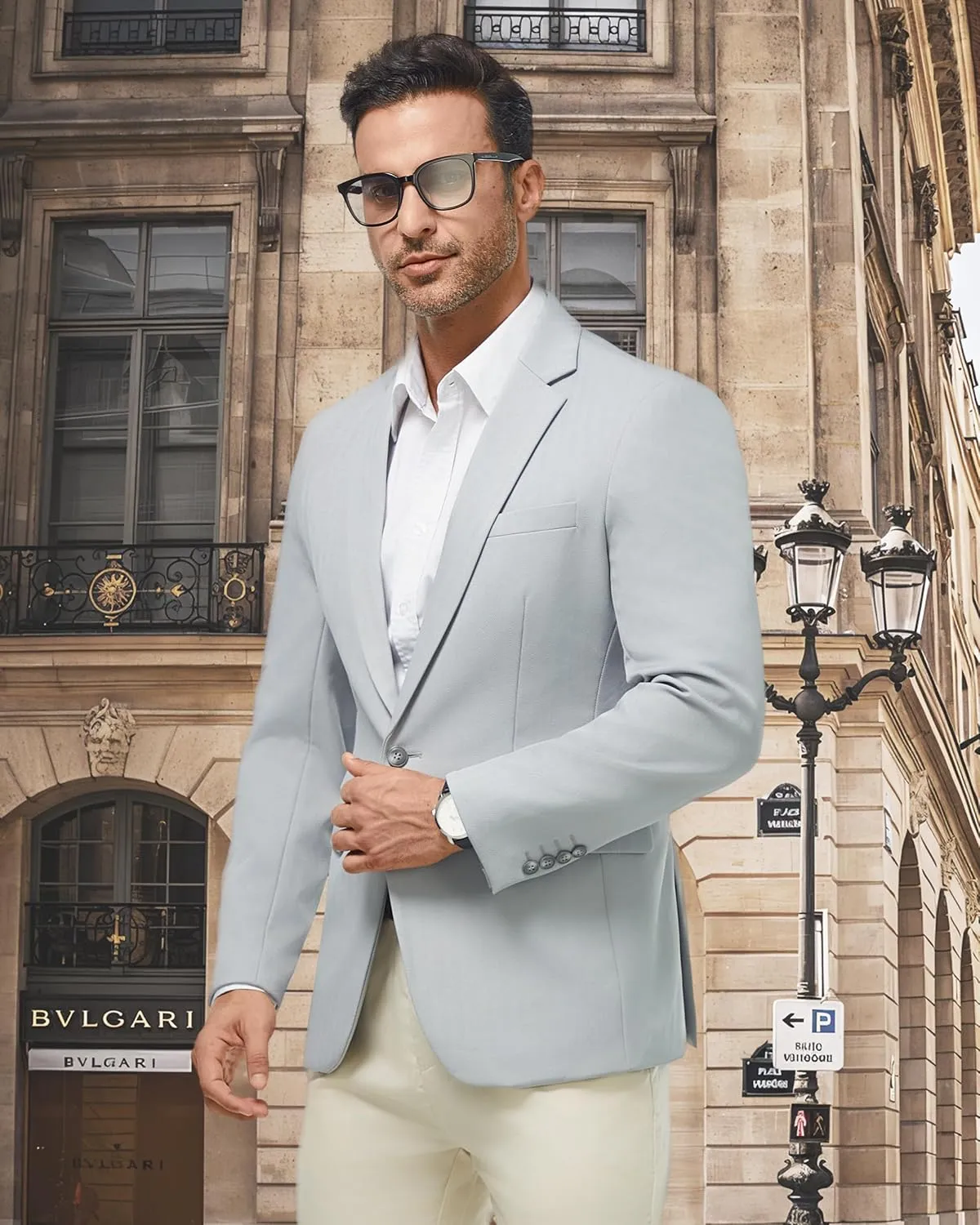 WULFUL Men's Herringbone Blazer Jacket Lightweight Casual Sport Coat One Button Suit Jackets