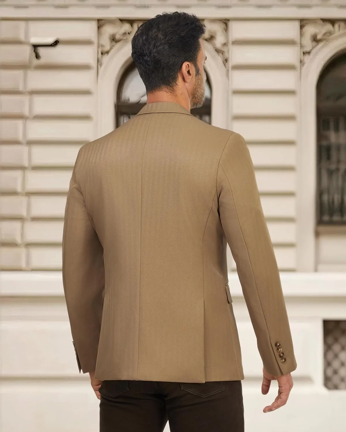 WULFUL Men's Herringbone Blazer Jacket Lightweight Casual Sport Coat One Button Suit Jackets