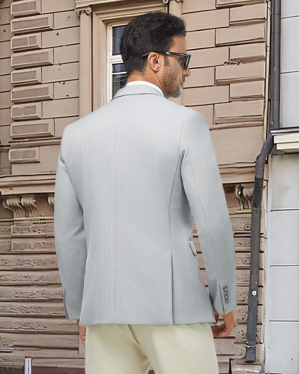 WULFUL Men's Herringbone Blazer Jacket Lightweight Casual Sport Coat One Button Suit Jackets