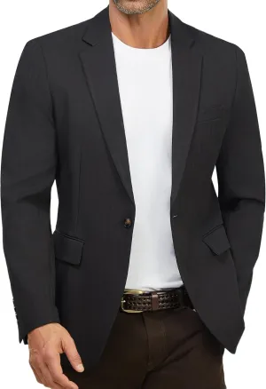 WULFUL Men's Herringbone Blazer Jacket Lightweight Casual Sport Coat One Button Suit Jackets