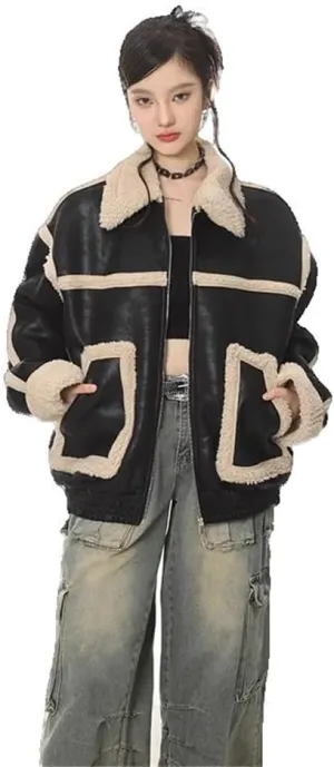 Xingfenly Winter Coat Women Faux Leather Jackets Motorcycle Short Loose Cotton-padded Jacket Female