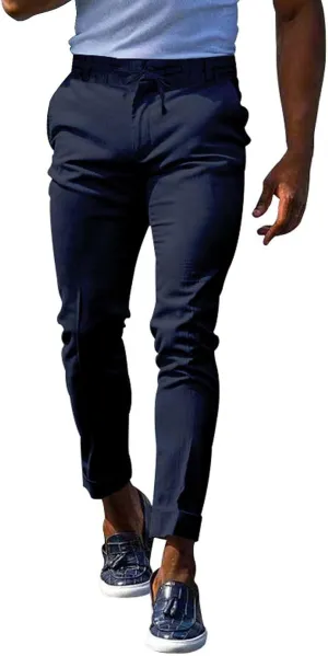 XUETON Mens Chinos Slim Fit Dress Pants Casual Business Office Work Skinny Stretch Golf Pants Comfort Lightweight Flat Front Tapered Pants Slacks with Pockets Navy