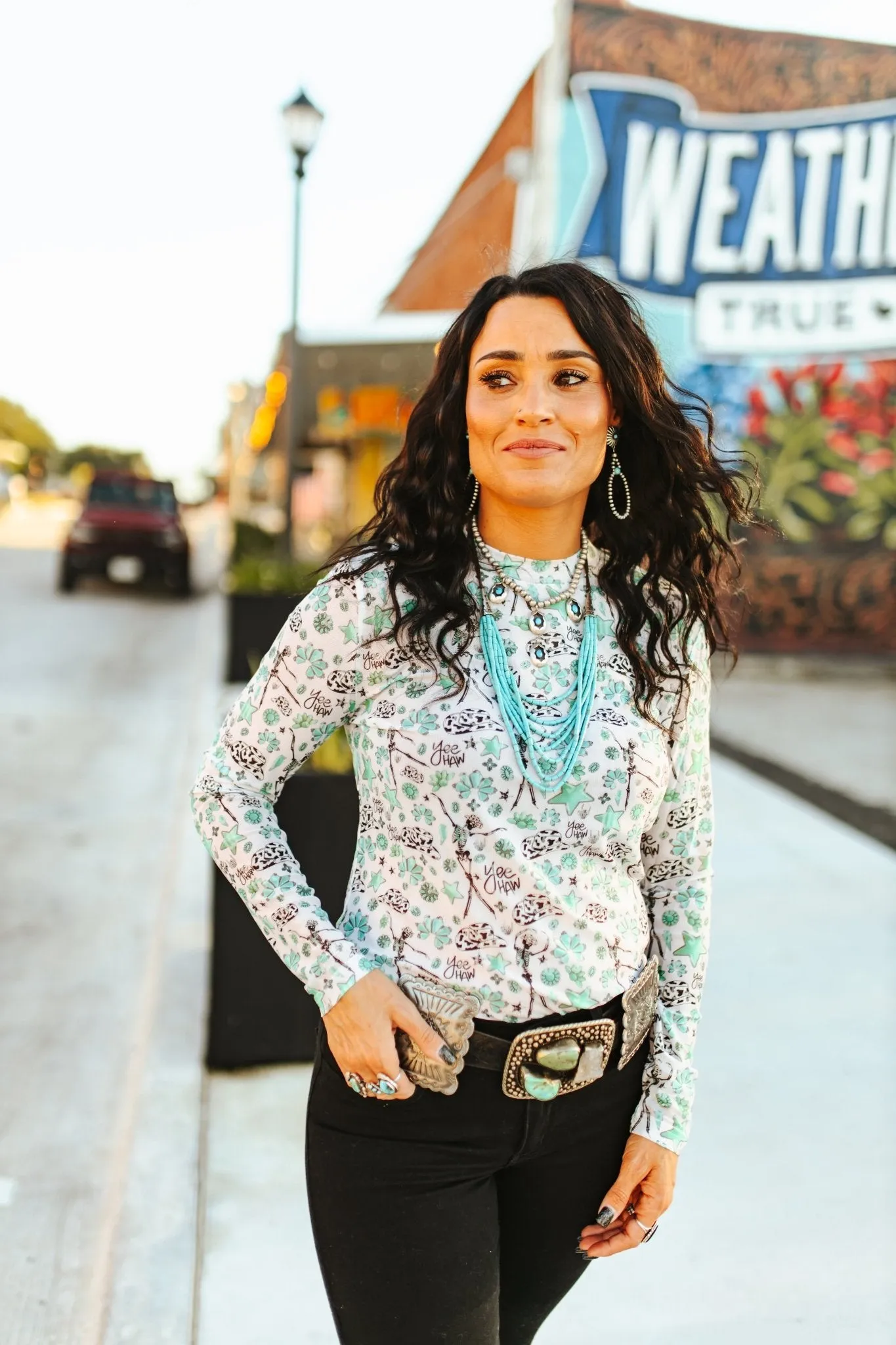 Yeehaw Long Sleeve Mesh Top
