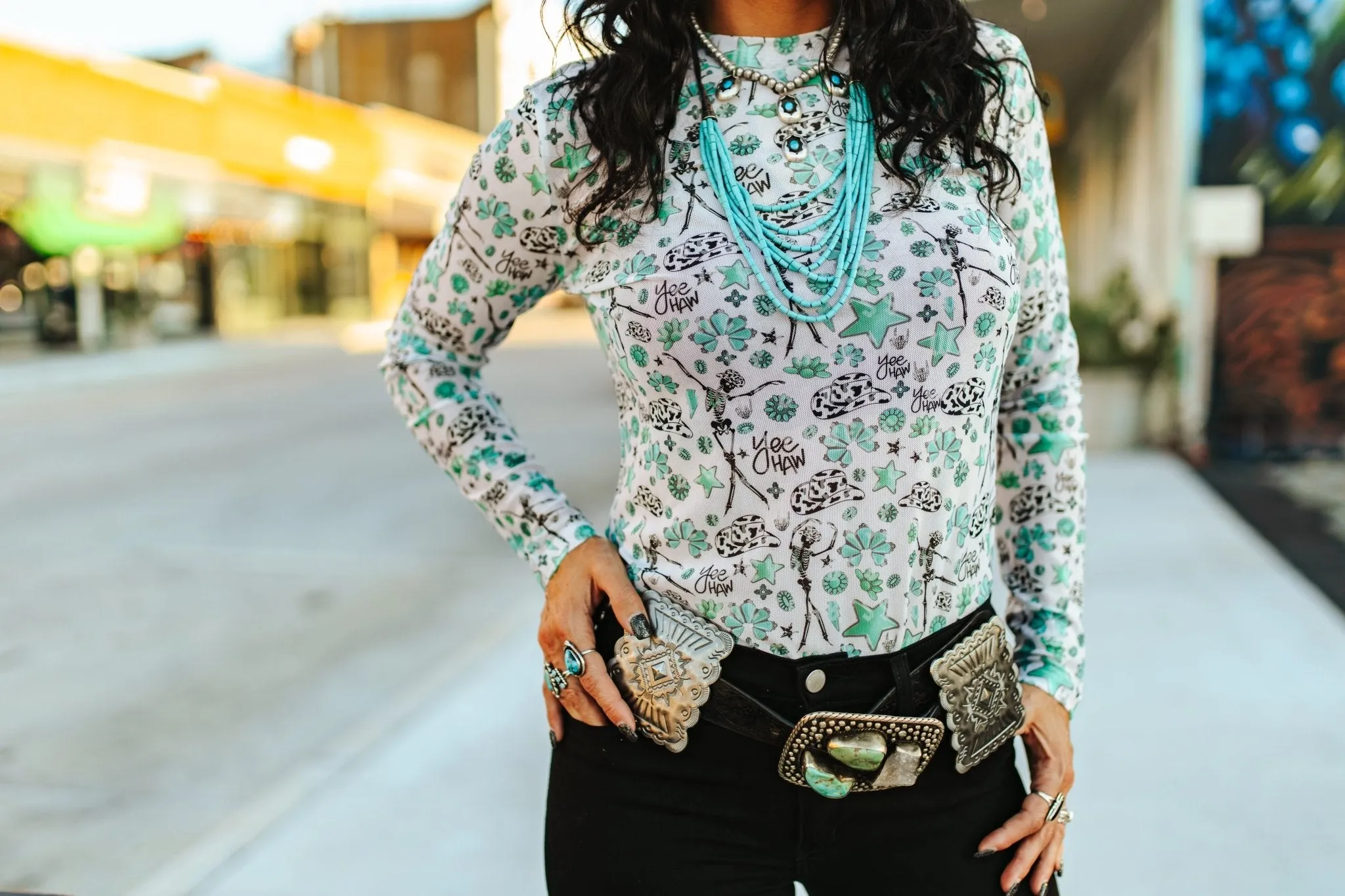 Yeehaw Long Sleeve Mesh Top