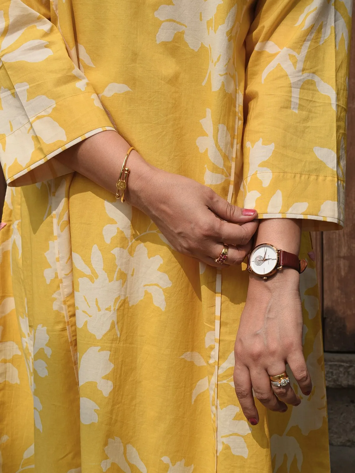Yellow Floral Paneled Kurta Set
