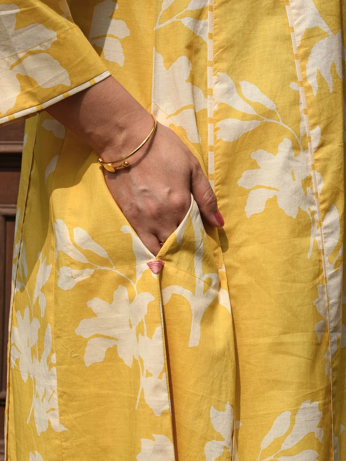 Yellow Floral Paneled Kurta Set