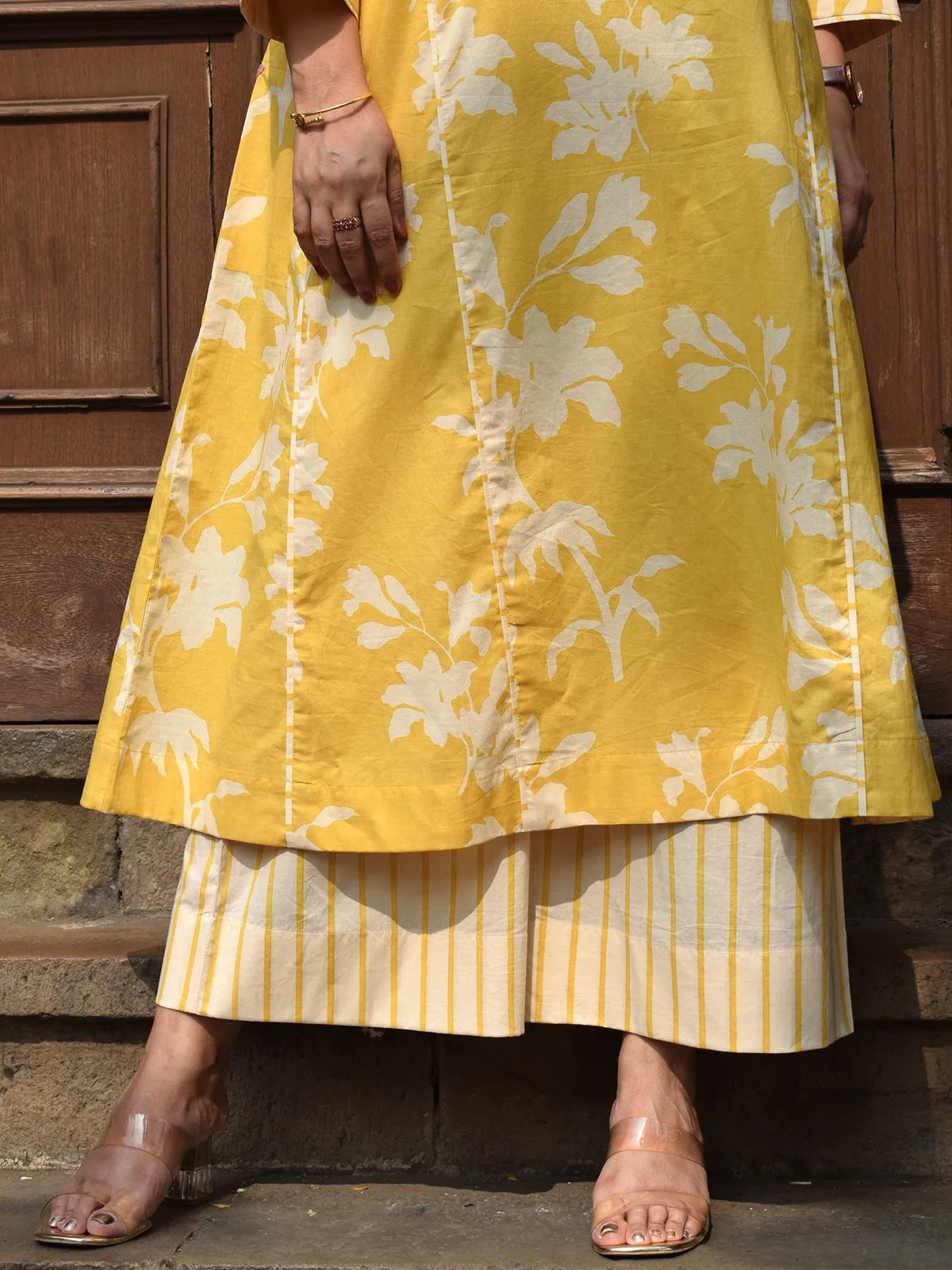 Yellow Floral Paneled Kurta Set