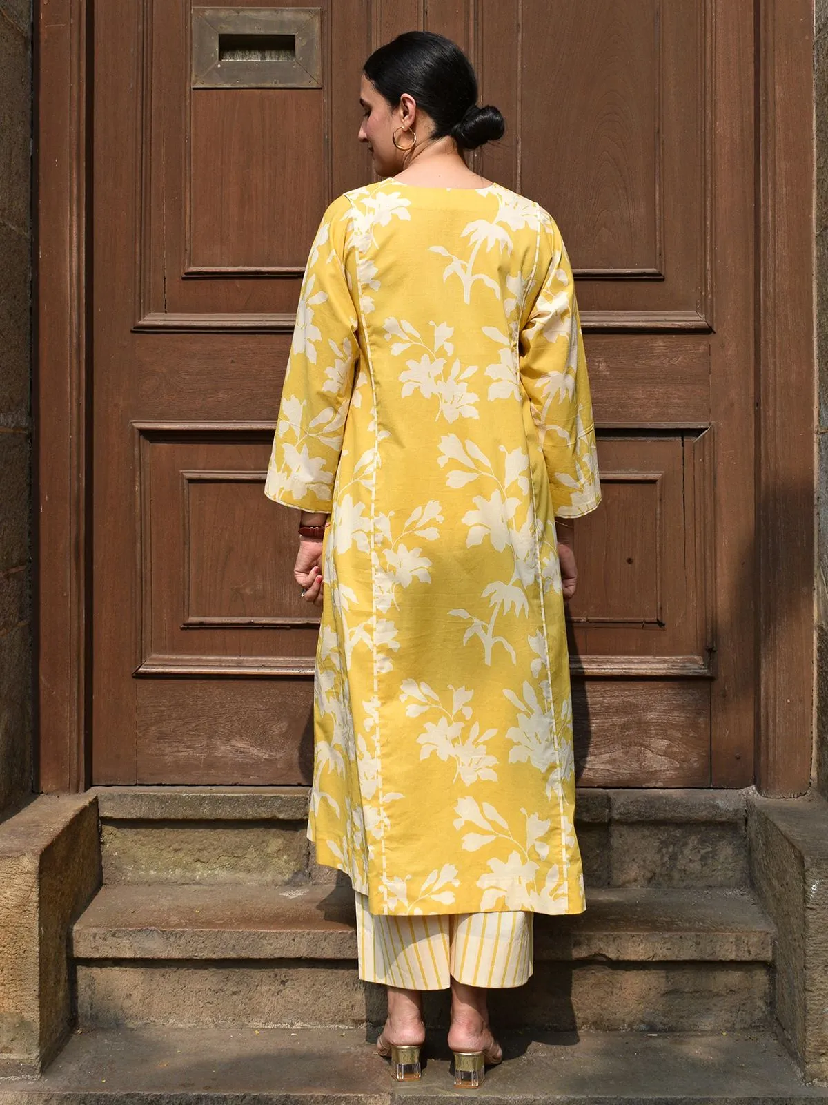 Yellow Floral Paneled Kurta Set