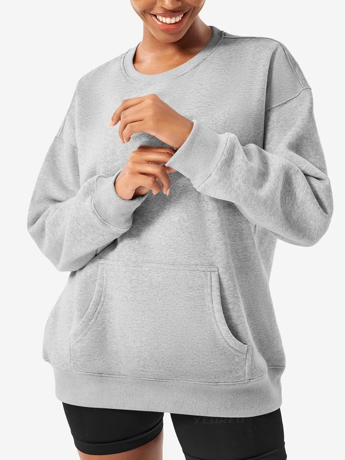YEOREO Womens Oversized Sweatshirts Hoodies Crew Neck Pullover Jocely Fleece Long Sleeve Shirts with Pocket