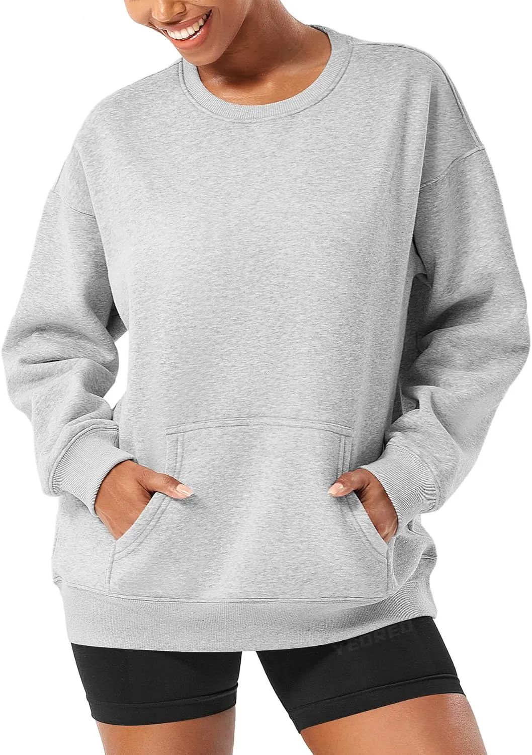 YEOREO Womens Oversized Sweatshirts Hoodies Crew Neck Pullover Jocely Fleece Long Sleeve Shirts with Pocket