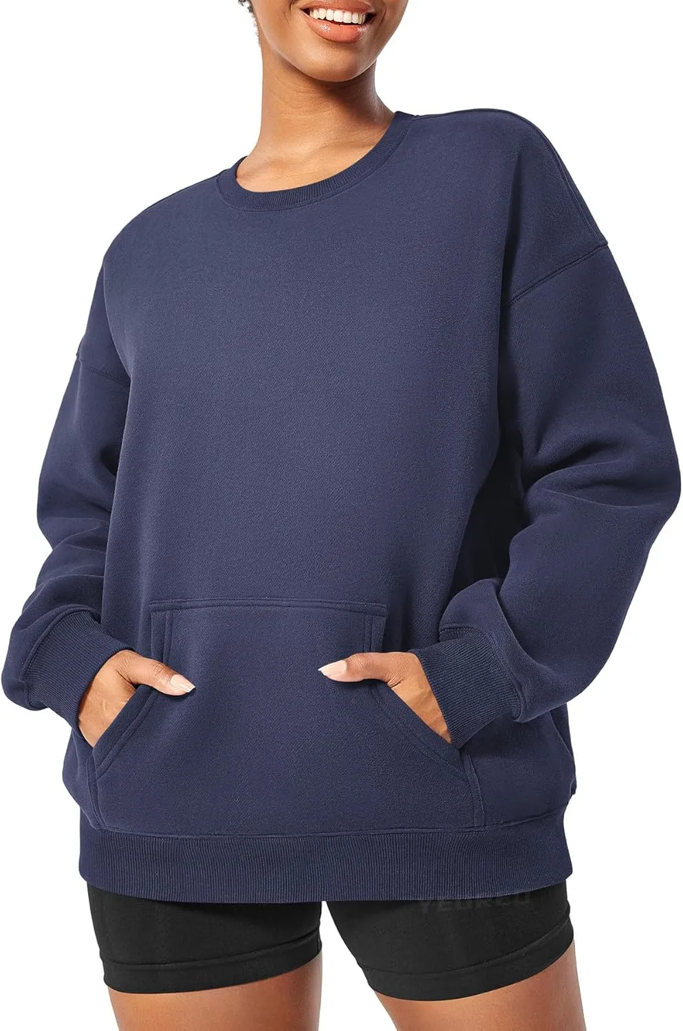 YEOREO Womens Oversized Sweatshirts Hoodies Crew Neck Pullover Jocely Fleece Long Sleeve Shirts with Pocket