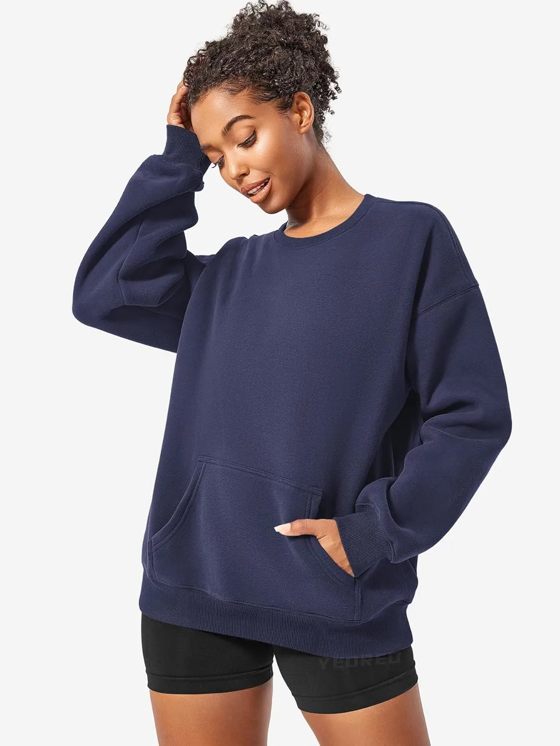 YEOREO Womens Oversized Sweatshirts Hoodies Crew Neck Pullover Jocely Fleece Long Sleeve Shirts with Pocket