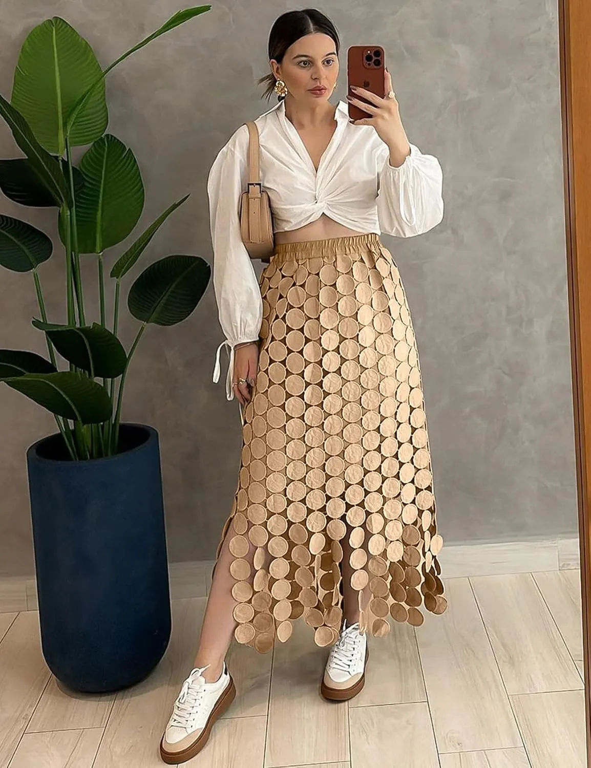 Yimoon Womens Hollow Out Maxi Skirt Elastic Waist Fringe Hem Long Skirt Tassel Trim Cocktail Party Midi Skirt