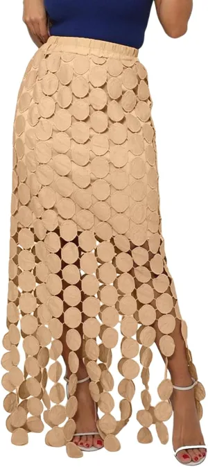 Yimoon Womens Hollow Out Maxi Skirt Elastic Waist Fringe Hem Long Skirt Tassel Trim Cocktail Party Midi Skirt