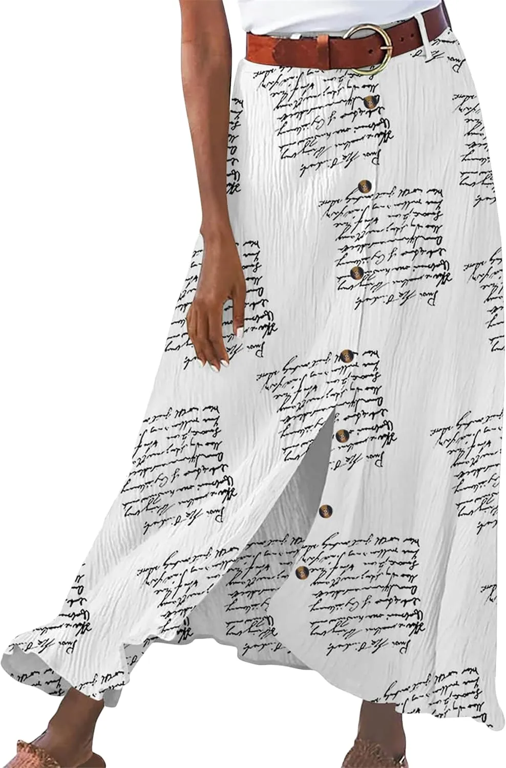 YMING Womens Button Front Flowy Maxi Skirt A Line Cotton Linen Skirts Casual Pleated Long Skirt