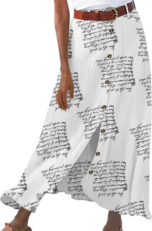 YMING Womens Button Front Flowy Maxi Skirt A Line Cotton Linen Skirts Casual Pleated Long Skirt