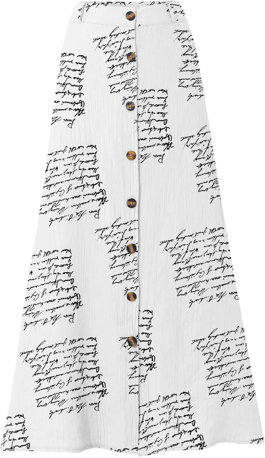 YMING Womens Button Front Flowy Maxi Skirt A Line Cotton Linen Skirts Casual Pleated Long Skirt