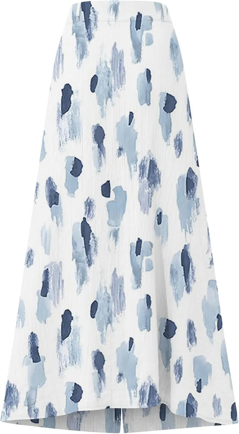 YMING Womens Button Front Flowy Maxi Skirt A Line Cotton Linen Skirts Casual Pleated Long Skirt