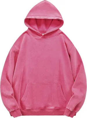 YND Womens Oversized Acid Wash Hoodie, Heavyweight Vintage Pullover, Fleece Cotton Sweatshirt for Couples, Unisex Streetwear