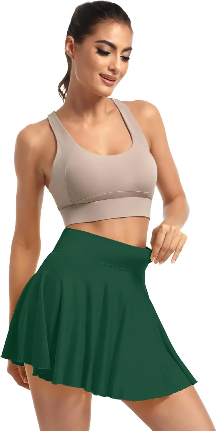 YOAKAKU Pleated Tennis Skater Skirts for Women with Pocket Shorts Flowy Golf Athletic Skort Sports Mini Skirt