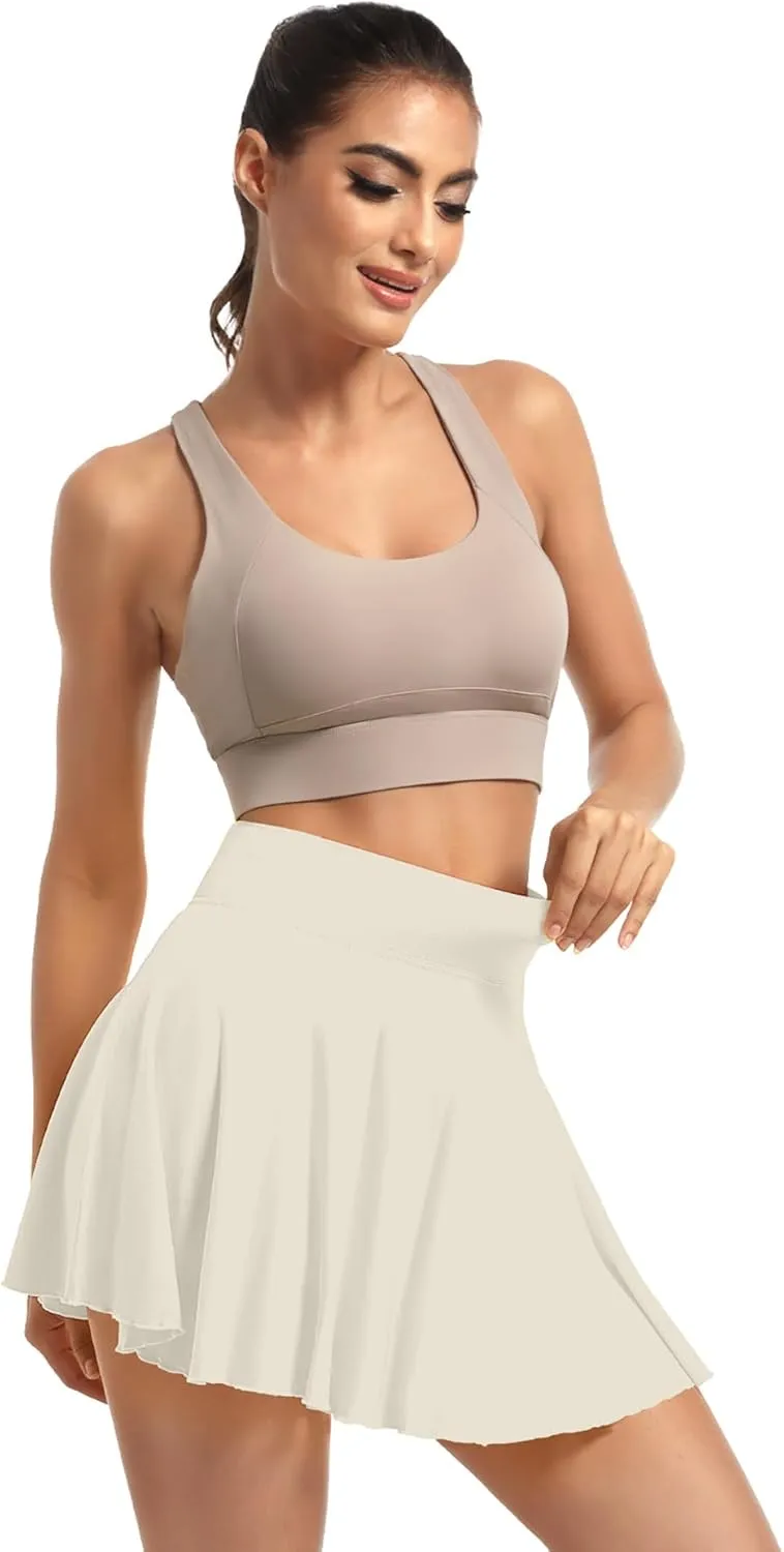 YOAKAKU Pleated Tennis Skater Skirts for Women with Pocket Shorts Flowy Golf Athletic Skort Sports Mini Skirt