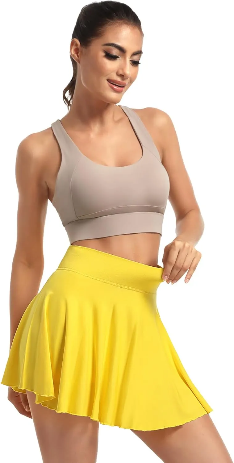 YOAKAKU Pleated Tennis Skater Skirts for Women with Pocket Shorts Flowy Golf Athletic Skort Sports Mini Skirt