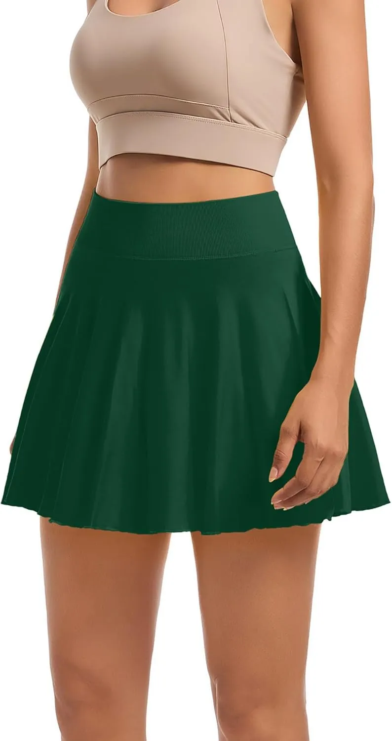 YOAKAKU Pleated Tennis Skater Skirts for Women with Pocket Shorts Flowy Golf Athletic Skort Sports Mini Skirt