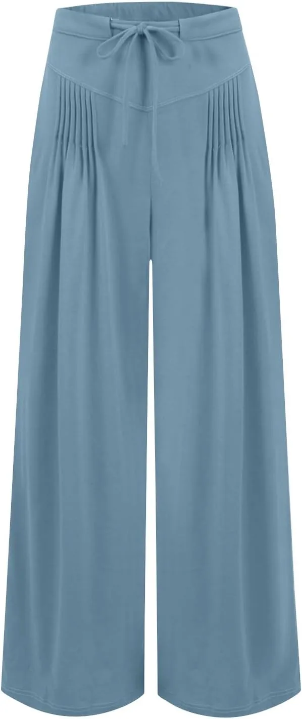Yoga Pants Women with Pockets High Waist Wide Leg Flowy Palazzo Pants Summer Loose Fit Comfy Capri Trousers