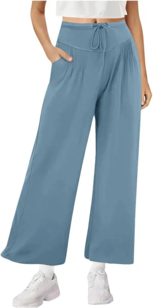 Yoga Pants Women with Pockets High Waist Wide Leg Flowy Palazzo Pants Summer Loose Fit Comfy Capri Trousers