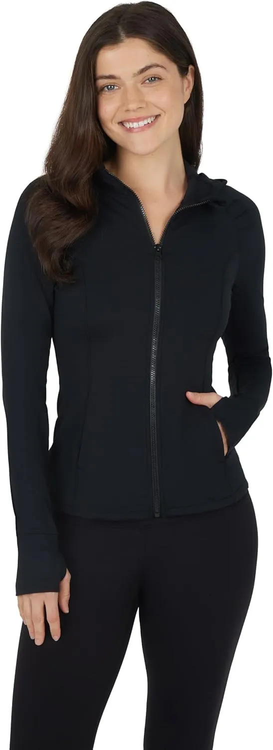 Yogalicious Full-Zip Lightweight Hooded Running Workout Yoga Lux Jacket with Pockets