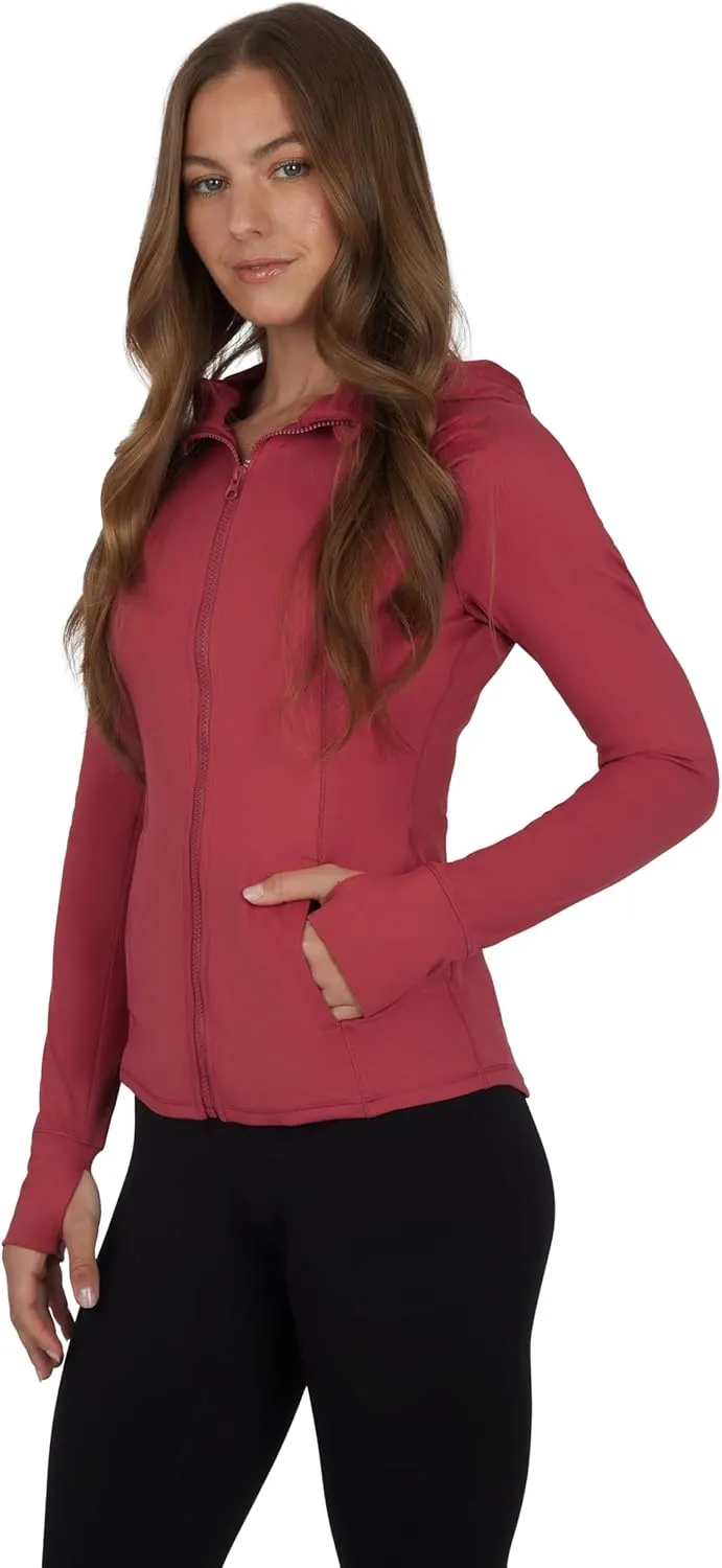 Yogalicious Full-Zip Lightweight Hooded Running Workout Yoga Lux Jacket with Pockets