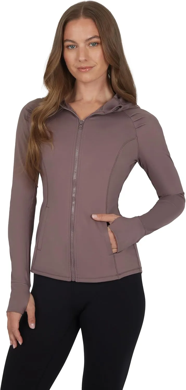 Yogalicious Full-Zip Lightweight Hooded Running Workout Yoga Lux Jacket with Pockets