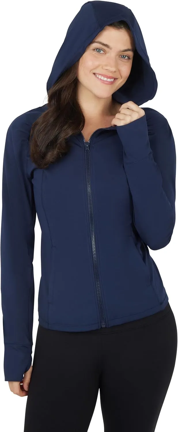 Yogalicious Full-Zip Lightweight Hooded Running Workout Yoga Lux Jacket with Pockets