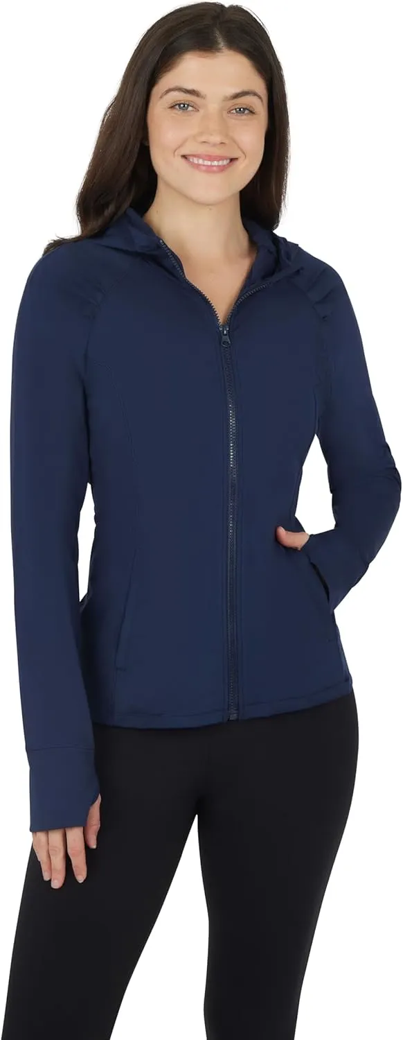 Yogalicious Full-Zip Lightweight Hooded Running Workout Yoga Lux Jacket with Pockets
