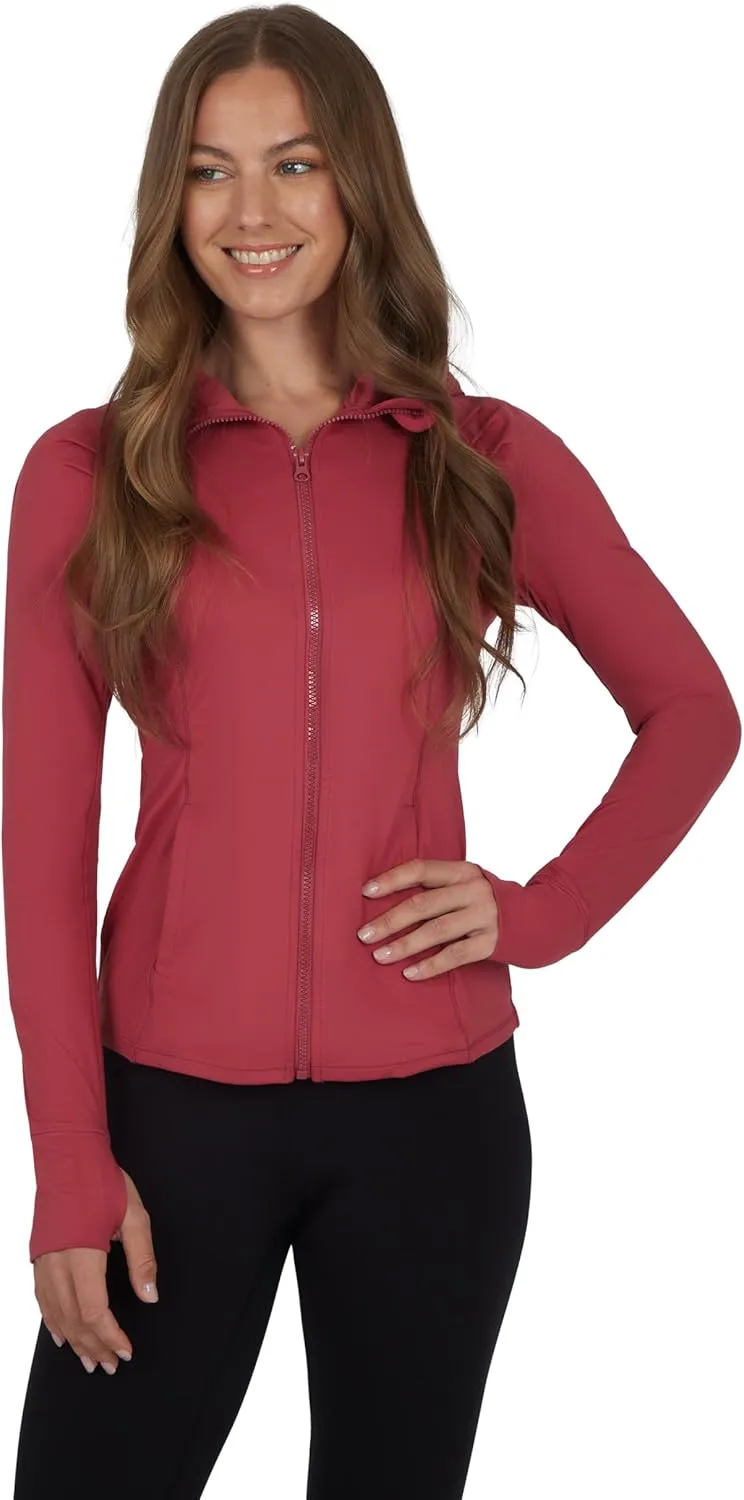 Yogalicious Full-Zip Lightweight Hooded Running Workout Yoga Lux Jacket with Pockets