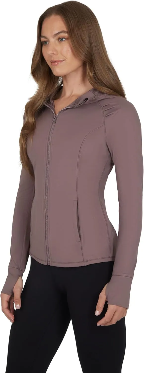 Yogalicious Full-Zip Lightweight Hooded Running Workout Yoga Lux Jacket with Pockets